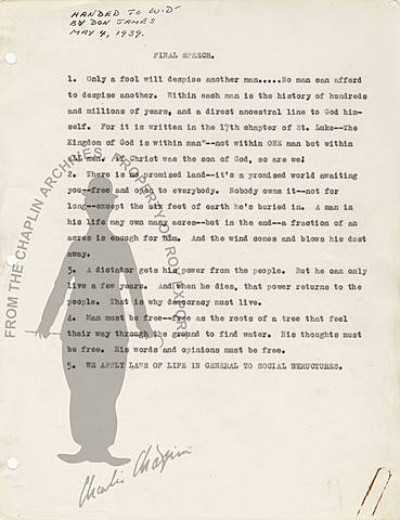 Notes typed by Dan James, May 1939. www.charliechaplinarchive.org (ch0190300)