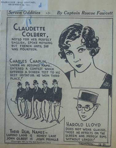 A 1931 press clipping claiming Chaplin won third prize in a lookalike competition